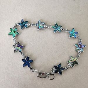 Silver Stainless Steel Bracelet Abalone Starfish